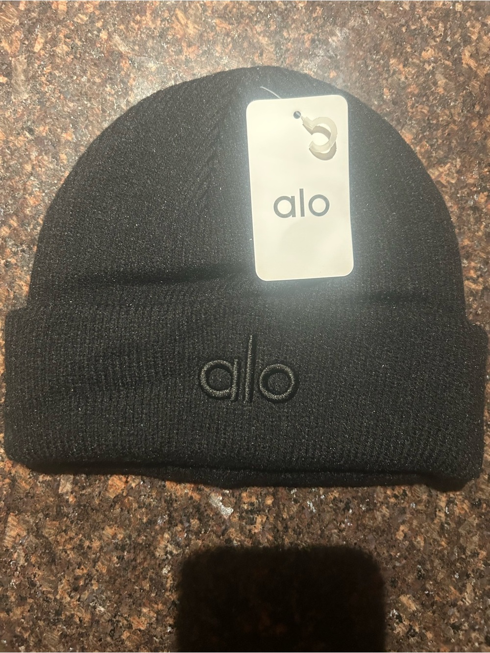 ALO Yoga Black Ribbed Cuffed Beanie with Embroidered Logo